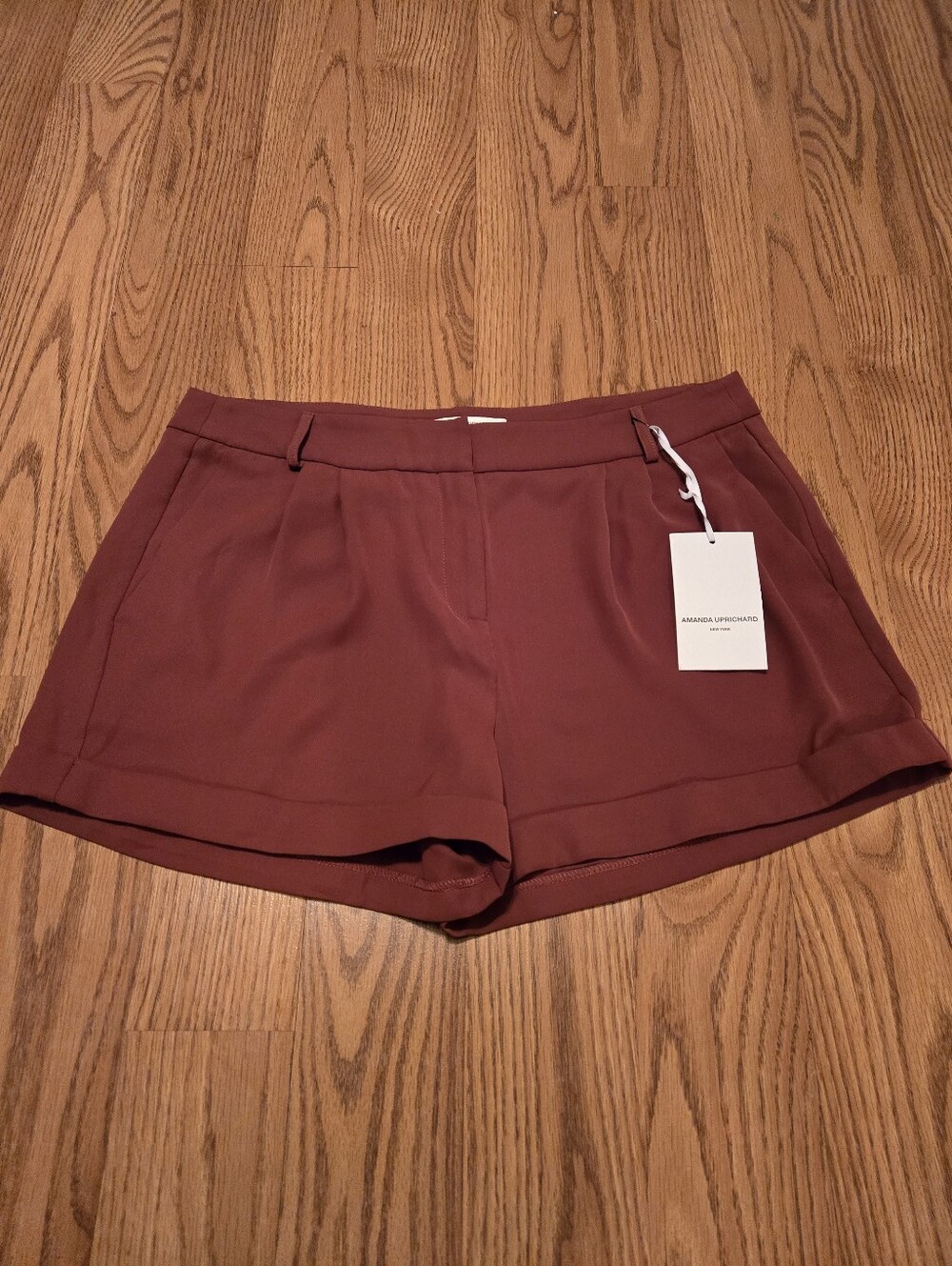 Amanda Uprichard Cocoa Brown Tailored Cuffed Shorts High Waist Neutral L New